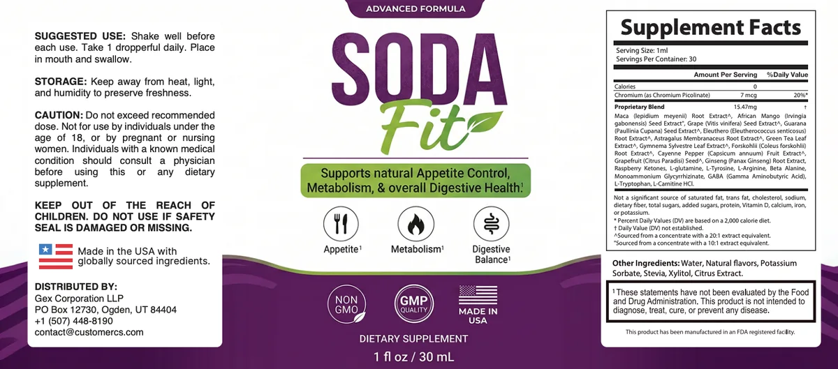 SodaFit label with Supplement Facts panel
